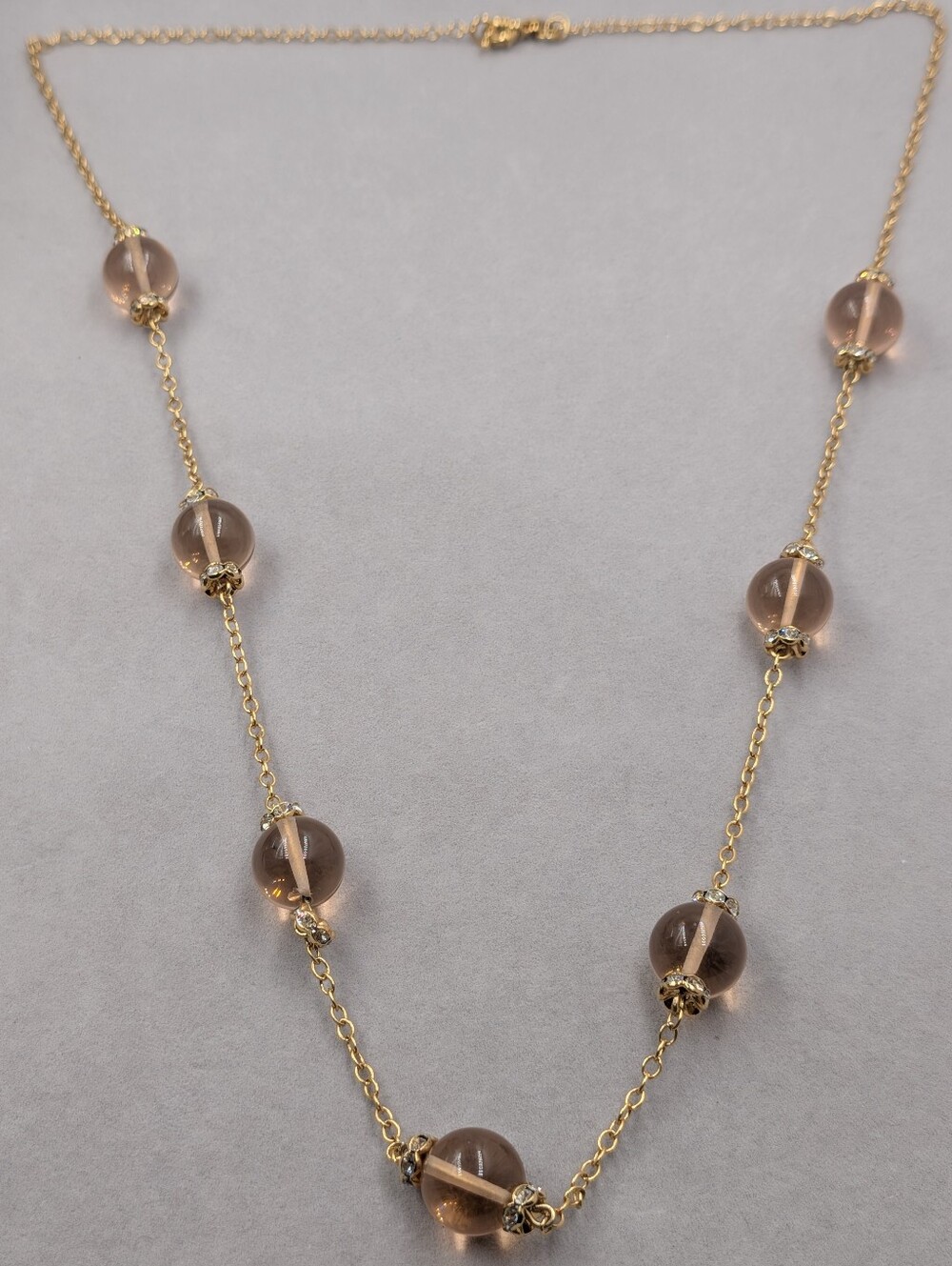 J.Crew Smoky Blush Glass Bead Rhinestone Gold Tone Necklace | 0136